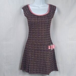 Tweed mini dress with buckle pleated hem - size 3 (jr) / XS